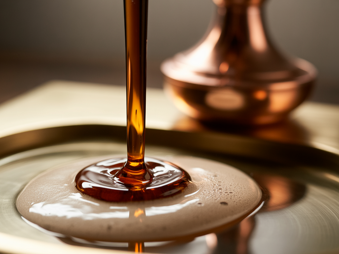 Measured amber pour close-up